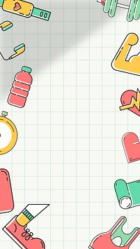 Fitness, healthy activities background, health & wellness icons border vector