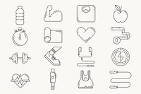 Fitness, health & wellness icons, black line art collection vector