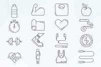 Fitness, health & wellness icons, black line art collection vector