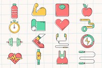 Fitness, health & wellness icons collection vector