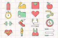 Fitness, health & wellness icons collection psd