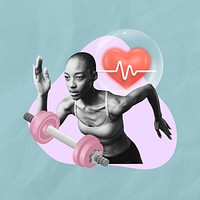 Running black woman, exercise 3D remix