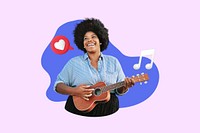 Woman playing ukulele, pink design, D remix