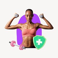 Weight lifting woman, exercise 3D remix