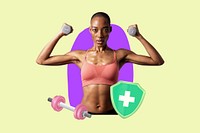 Weight lifting woman, pastel design, exercise 3D remix