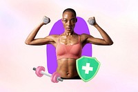 Weight lifting woman, pastel design, exercise 3D remix