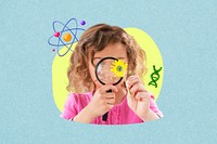 Young girl, blue design, science education 3D remix