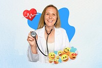 Female doctor, smile, pastel design, healthcare 3D remix