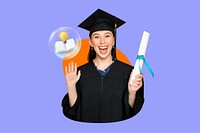 University graduation, purple design, education 3D remix