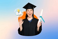 University graduation, colorful design, education 3D remix