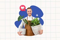 Man and plant, grid design, small business 3D remix