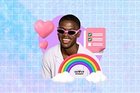 Black man, pastel design, lgbtq 3D remix, grid design