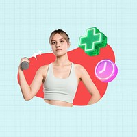 Fit woman exercising, creative wellness remix