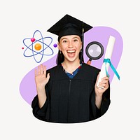 Science graduate woman, education remix