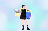 Woman traveling 3D remix vector illustration