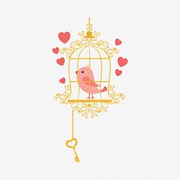 Gold bird cage illustration. Free public domain CC0 image.
