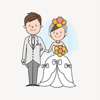 Newlywed cartoon illustration. Free public domain CC0 image.