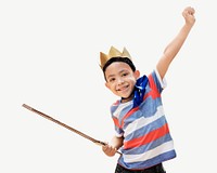 Boy playing king collage element psd