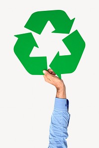 Hand holding recyclable symbol image element