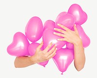 Pink heart shaped balloons collage element psd