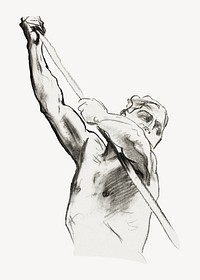 Man with pole sketch illustration. Remixed by rawpixel.