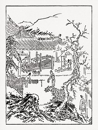 Hokusai's silk manufacture, vintage painting by G.A. Audsley-Japanese illustration. Public domain image from our own original 1884 edition of The Ornamental Arts Of Japan. Digitally enhanced by rawpixel.