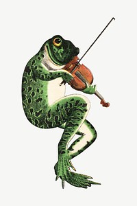 Frog playing violin  collage element, vintage illustration psd. Remixed by rawpixel. 