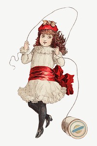Vintage little girl illustration psd. Remixed by rawpixel. 