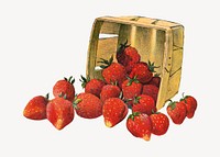 Vintage strawberry basket chromolithograph art. Remixed by rawpixel. 