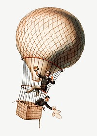 Vintage hot air balloon, chromolithograph art psd. Remixed by rawpixel. 