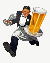 Vintage man serving beer illustration psd. Remixed by rawpixel. 