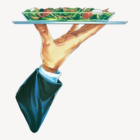 Vintage hand serving salad chromolithograph art. Remixed by rawpixel. 