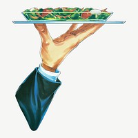 Vintage hand serving salad chromolithograph art psd. Remixed by rawpixel. 