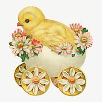 Chick on cart  collage element, vintage illustration psd. Remixed by rawpixel. 