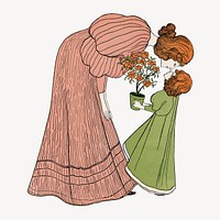 Vintage mom & daughter chromolithograph art illustration. Remixed by rawpixel. 