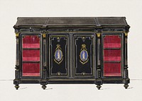 Cabinet Design with Porcelain Plaques and Red Interior (19th century), vintage furniture illustration. Original public domain image from The MET Museum.  Digitally enhanced by rawpixel.