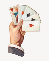 Hand holding play cards, vintage gambling illustration by George S. Harris & Sons. Remixed by rawpixel.