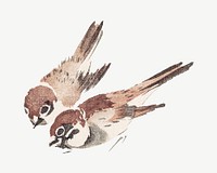 Sparrow birds, Japanese traditional illustration by Teisai Hokuba psd. Remixed by rawpixel.