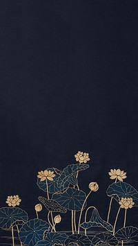 Japanese lotus flower iPhone wallpaper, vintage fabric textile design. Remixed by rawpixel.