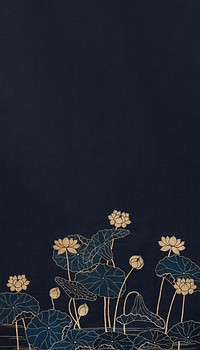 Japanese lotus flower iPhone wallpaper, vintage fabric textile design. Remixed by rawpixel.