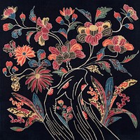 Japanese flower background, vintage fabric textile design. Remixed by rawpixel.