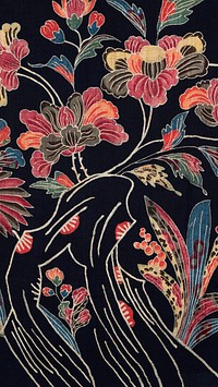 Japanese flower iPhone wallpaper, vintage fabric textile design. Remixed by rawpixel.