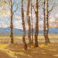 Birches in autumn background, aesthetic nature painting by Ferdinand Katona. Remixed by rawpixel.