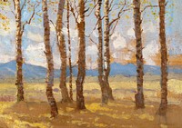 Birches in autumn background, aesthetic nature painting by Ferdinand Katona. Remixed by rawpixel.