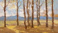 Birches in autumn background, aesthetic nature painting by Ferdinand Katona. Remixed by rawpixel.