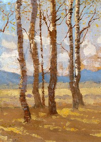 Birches in autumn background, aesthetic nature painting by Ferdinand Katona. Remixed by rawpixel.