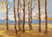 Birches in autumn background, aesthetic nature painting by Ferdinand Katona. Remixed by rawpixel.
