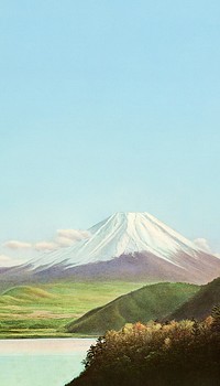 Mount Fuji iPhone wallpaper, vintage Japanese illustration. Remixed by rawpixel.