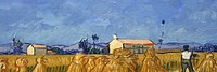 Van Gogh's farm background, Harvest in Provence painting. Remixed by rawpixel.