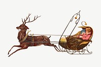 Christmas reindeer sleigh, vintage animal illustration psd. Remixed by rawpixel.